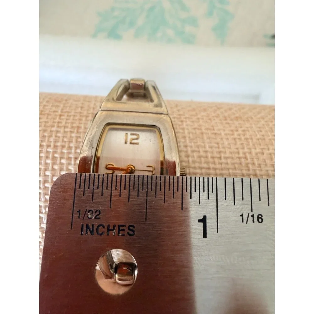 Vintage Silver Tone Open Link Bracelet Watch Gold Accent Japan Movt V377